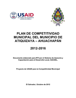 Plan De Competitividad Municipal Del Municipio De Atiquizaya – Ahuachapán