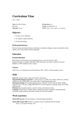 Curriculum Vitae June 7, 2008