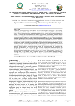 FUDMA Journal of Sciences (FJS) Vol. 4 No. 2, June, 2020, Pp 92 - 100 92 EFFECT of PHYSICO-CHEMICAL… Akpan, Et Al., FJS