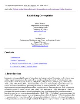 Rethinking Co-Cognition Contents 1. Introduction