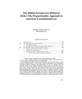 The Hidden Foreign Law Debate in Heller: the Proportionality Approach in American Constitutional Law
