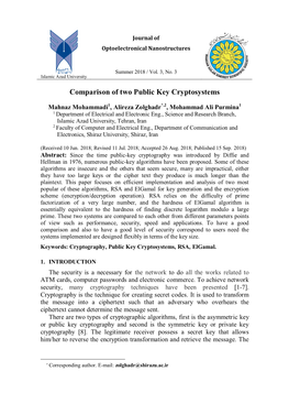 Comparison of Two Public Key Cryptosystems