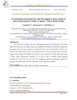 Contamination of Groundwater and Soil Samples by Heavy Metals in and Around Tanneries Vicinity at Ambur -Vellore District, India