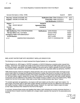 Engine Systems, Inc., EMD Jacket Water Pump with Incorrect Impeller