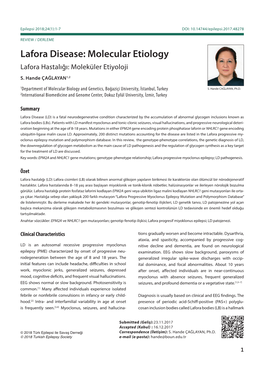 Lafora Disease: Molecular Etiology Lafora Hastalığı: Moleküler Etiyoloji S