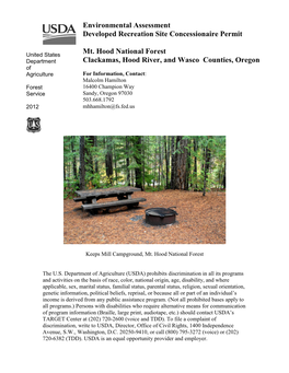 Environmental Assessment Developed Recreation Site Concessionaire Permit Mt. Hood National Forest Clackamas, Hood River, And