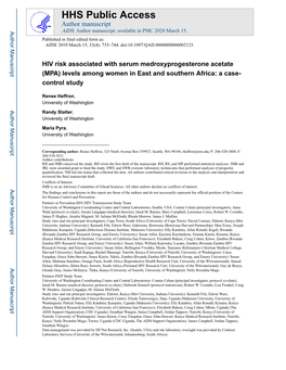 HIV Risk Associated with Serum Medroxyprogesterone Acetate (MPA) Levels Among Women in East and Southern Africa: a Case- Control Study