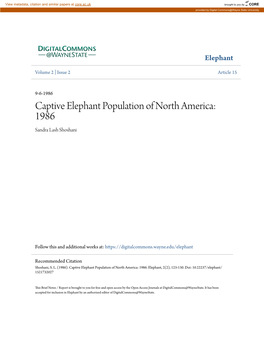 Captive Elephant Population of North America: 1986 Sandra Lash Shoshani