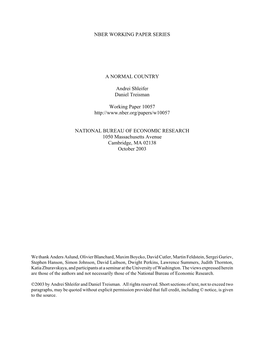 NBER WORKING PAPER SERIES a NORMAL COUNTRY Andrei