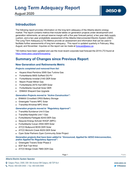 Long Term Adequacy Report