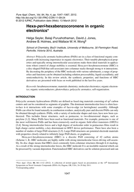 Hexa-Peri-Hexabenzocoronene in Organic Electronics*