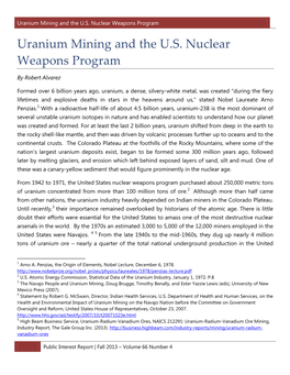 Uranium Mining and the U.S. Nuclear Weapons Program