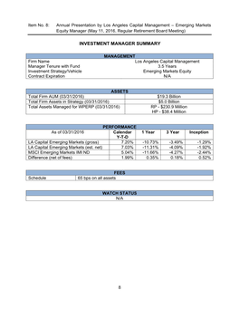 Investment Manager Summary