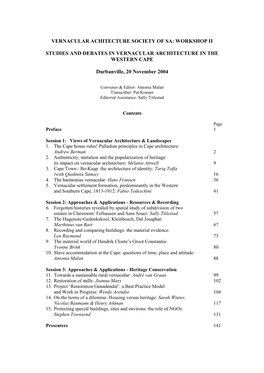 VASSA Workshop Proceedings 2004