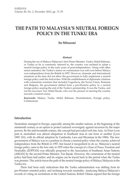 The Path to Malaysia's Neutral Foreign Policy In