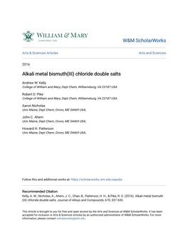 Alkali Metal Bismuth(III) Chloride Double Salts