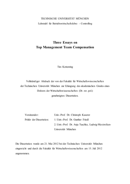 Three Essays on Top Management Team Compensation