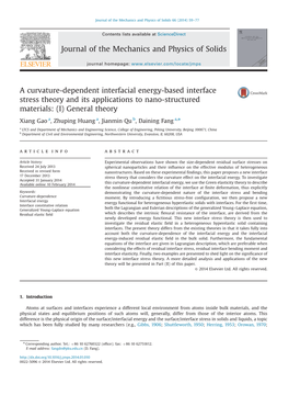 A Curvature-Dependent Interfacial Energy-Based Interface Stress Theory and Its Applications to Nano-Structured Materials: (I) General Theory