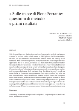 1. Sulle Tracce Di Elena Ferrante: Questioni Di Metodo E Primi Risultati