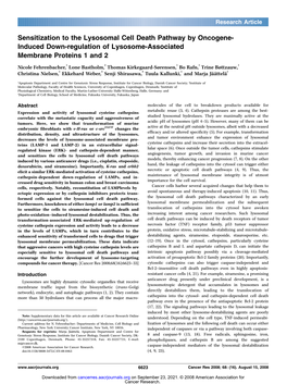 Sensitization to the Lysosomal Cell Death Pathway by Oncogene- Induced Down-Regulation of Lysosome-Associated Membrane Proteins 1 and 2