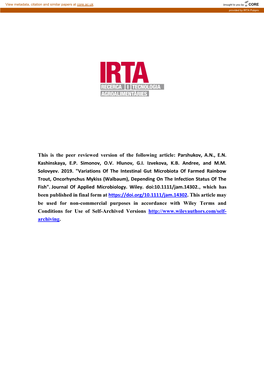 Variations of the Intestinal Gut Microbiota of Farmed Rainbow Trout, Oncorhynchus Mykiss (Walbaum), Depending on the Infection Status of the Fish