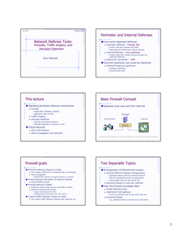 Network Defense Tools: Perimeter and Internal Defenses This Lecture