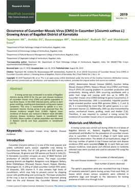 Occurrence of Cucumber Mosaic Virus (CMV)