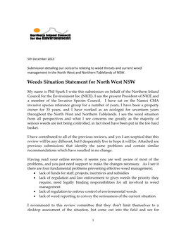 Weeds Situation Statement for North West NSW