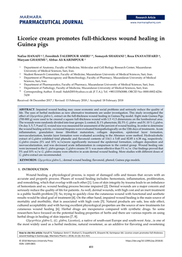 Licorice Cream Promotes Full-Thickness Wound Healing in Guinea Pigs