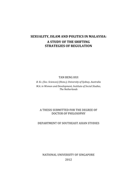 Sexuality, Islam and Politics in Malaysia: a Study of the Shifting Strategies of Regulation