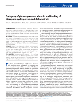 Ontogeny of Plasma Proteins, Albumin and Binding of Diazepam, Cyclosporine, and Deltamethrin