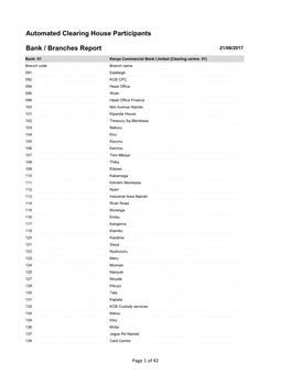 Automated Clearing House Participants Bank / Branches Report