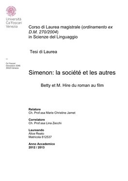 Simenon: La Société Et Les Autres