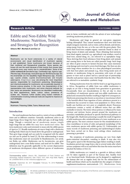 Edible and Non-Edible Wild Mushrooms: Nutrition, Toxicity and Strategies for Recognition