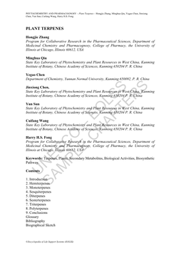 Plant Terpenes – Hongjie Zhang, Minghua Qiu, Yegao Chen, Jinxiong Chen, Yun Sun, Cuifang Wang, Harry H.S