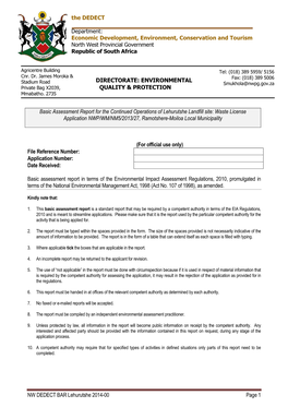 Draft Basic Assessment Report Lehurutshe Landfill Site