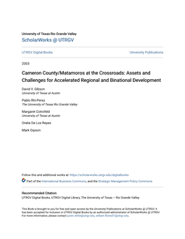 Cameron County/Matamoros at the Crossroads: Assets and Challenges for Accelerated Regional and Binational Development