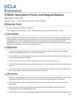 378954: Speculative Fiction and Magical Realism &gt; Syllabus