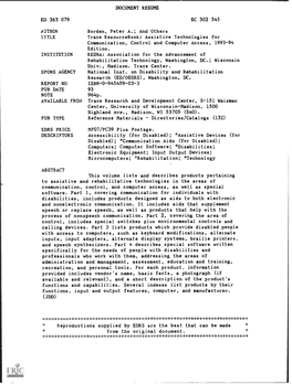 Trace Resourcebook: Assistive Technologies for Communication, Control and Computer Access, 1993-94 Edition