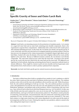 Specific Gravity of Inner and Outer Larch Bark