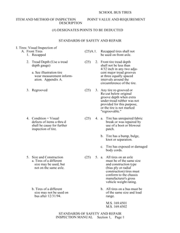 School Bus Tires Item and Method of Inspection Point