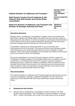 West Sussex County Council Response to the Network Rail Draft South East Route: Sussex Area Route Study Consultation