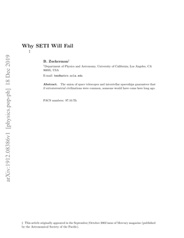 Why SETI Will Fail ‡