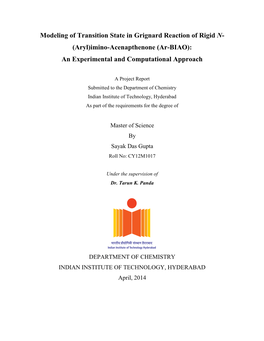 Modeling of Transition State in Grignard Reaction of Rigid N- (Aryl)Imino-Acenapthenone (Ar-BIAO): an Experimental and Computational Approach