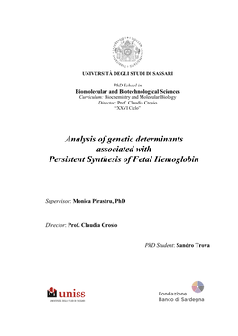 Analysis of Genetic Determinants Associated with Persistent Synthesis of Fetal Hemoglobin
