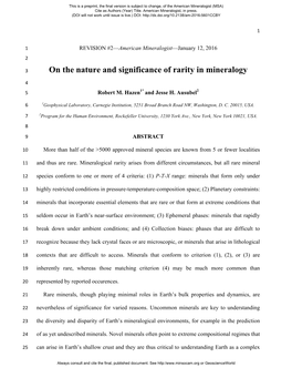 On the Nature and Significance of Rarity in Mineralogy