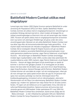Battlefield Modern Combat Utökas Med Singelplayer