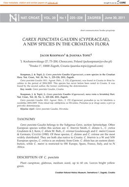 Carex Punctata Gaudin (Cyperaceae), a New Species in the Croatian Flora