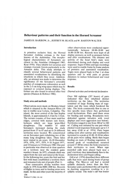 Behaviour Patterns and Their Function in the Horned Screamer