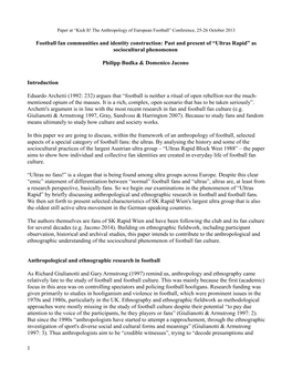 Football Fan Communities and Identity Construction: Past and Present of “Ultras Rapid” As Sociocultural Phenomenon